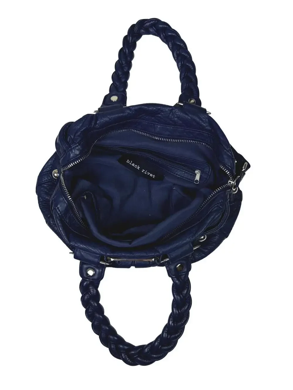 Y2K Black Rivet Blue Braided Handle Satchel Bag McBling Purse